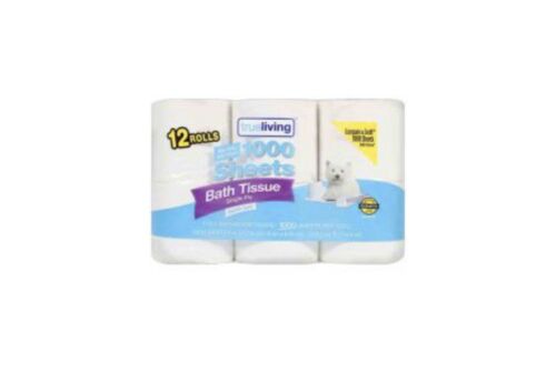 True Living Single Ply 1000 Sheets Bath Tissue, 12 Rolls