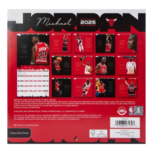 MICHAEL JORDAN GREAT QOUTES 2025 11” X 22” 16 Month Wall Calendar