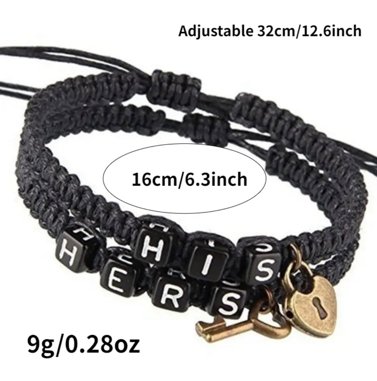 2pcs  Couples His & Hers Bracelet Set With Key Lock Charm Bracelet