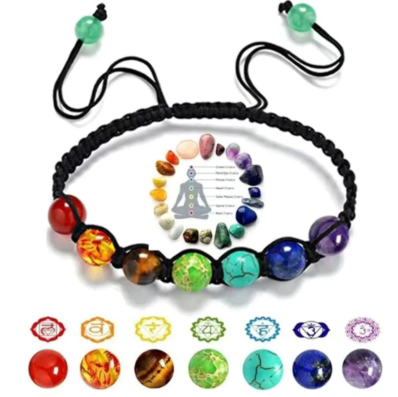 Natural Stone Bead Tube Gemstone Braided Bracelet for 7 Chakra Spiritual Healing