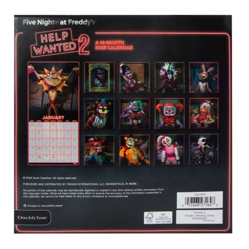 FIVE NIGHTS AT FREDDYS: HELP WANTED 2 - 2025 - 16 Month Wall Calendar