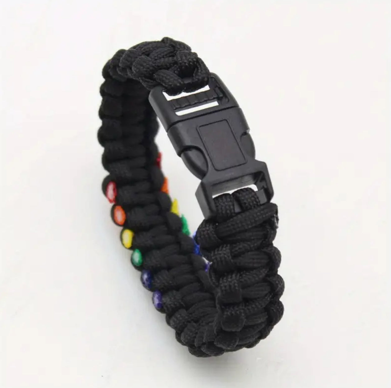 1pc Hand-woven Paracord Hand Rope Wrist Bracelet, Rainbow Colors