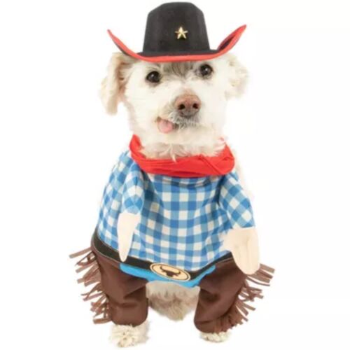 Party Dog Cowboy Dog Puppy Halloween Costume W/ Straw Hat Size XS/S 2 Piece