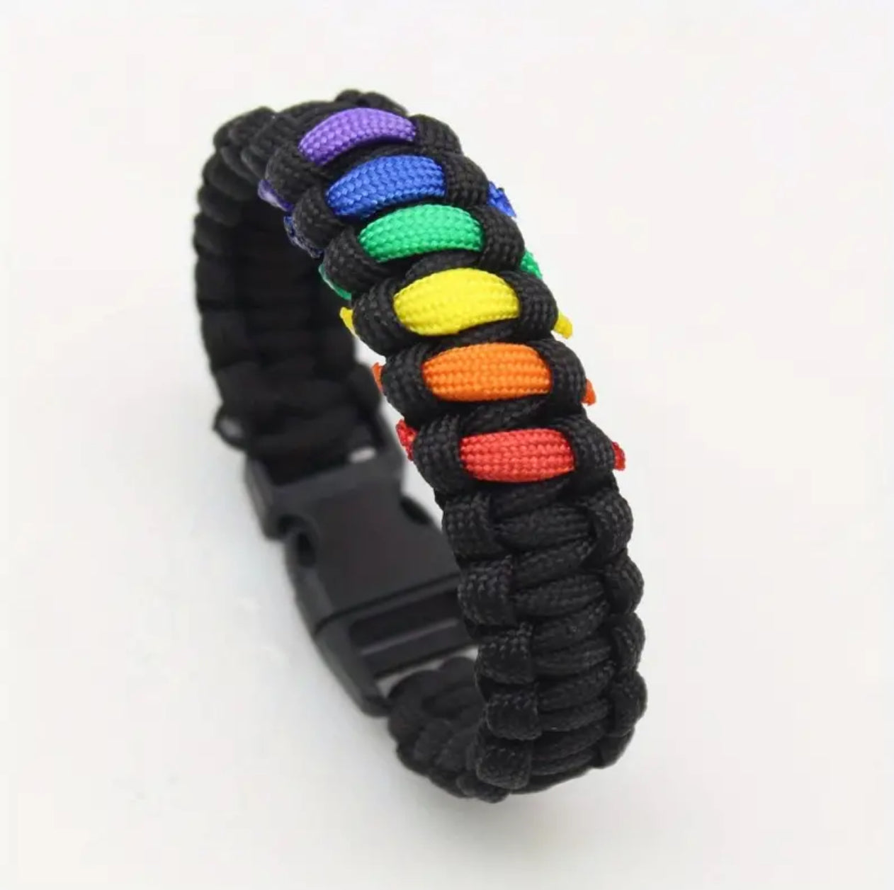 1pc Hand-woven Paracord Hand Rope Wrist Bracelet, Rainbow Colors