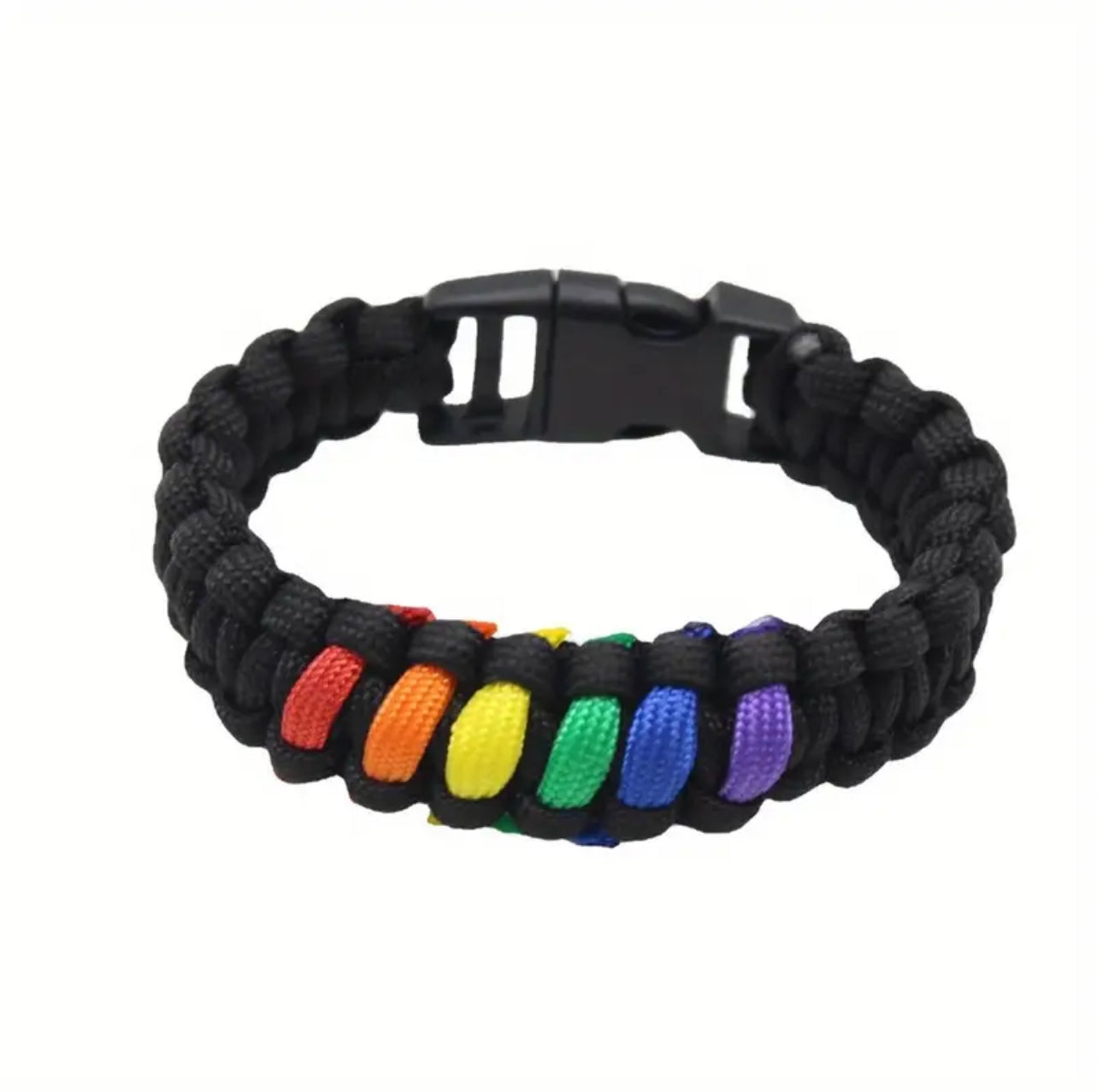 1pc Hand-woven Paracord Hand Rope Wrist Bracelet, Rainbow Colors