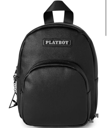 Playboy bunny logo mini backpack Black vegan leather zipper